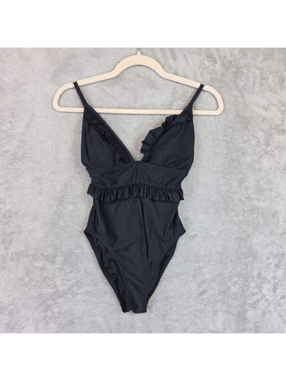 J Crew Swimsuit Womens 0 Black Ruffle One Piece Adjustable Strap Padded Lined